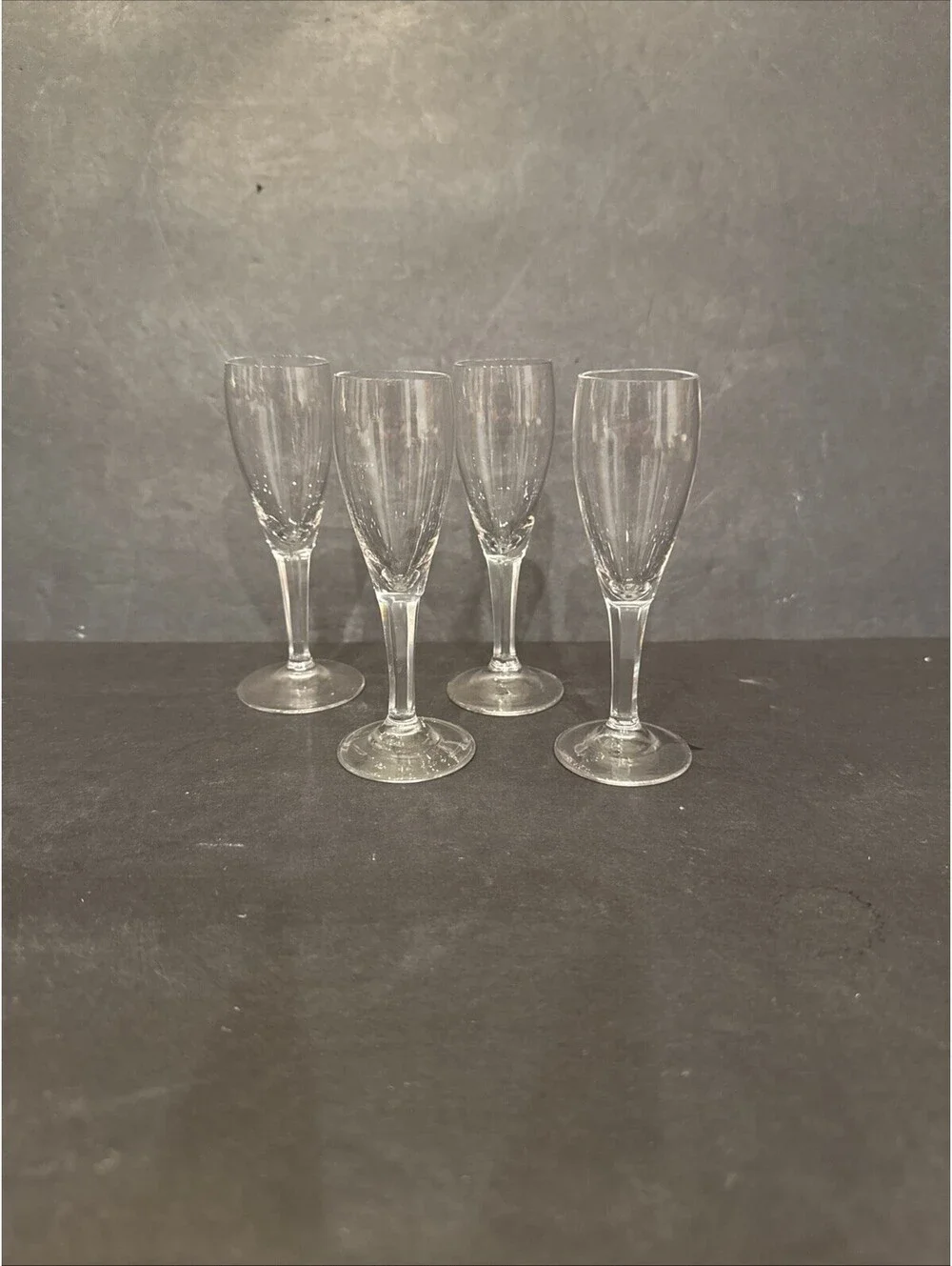 Set Of 4 Vintage Mini Champagne Tasting Flute/Shot Glasses 4 3/8” Tall